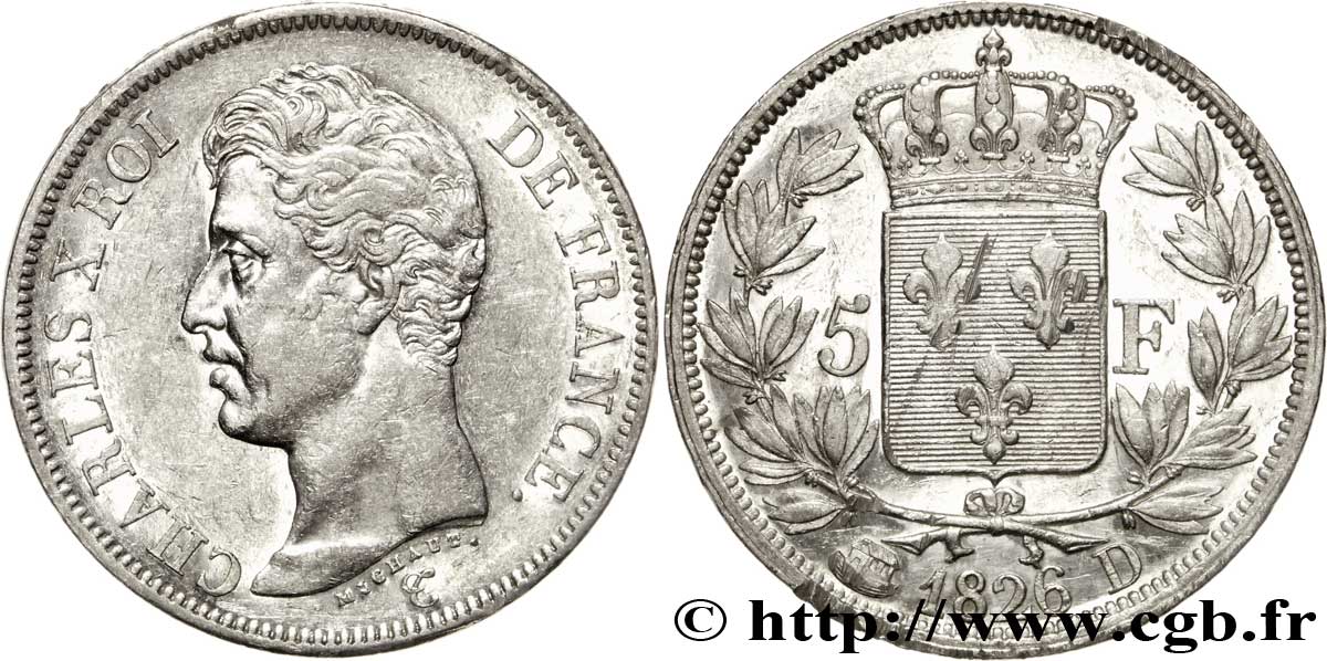 5 francs Charles X, 1er type 1826 Lyon F.310/18 SS50 