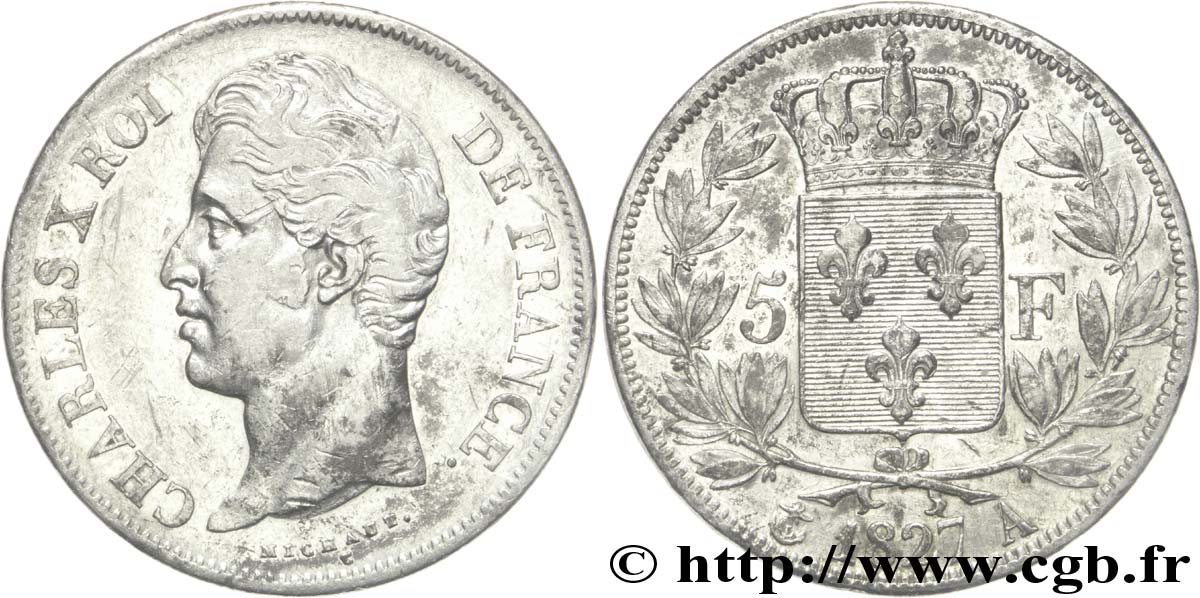 5 francs Charles X, 2e type 1827 Paris F.311/1 XF45 