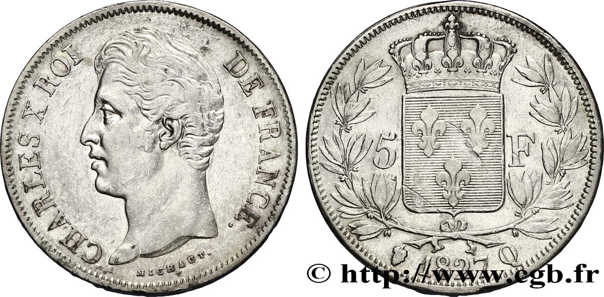 5 francs Charles X, 2e type 1827 Perpignan F.311/11 TTB42 