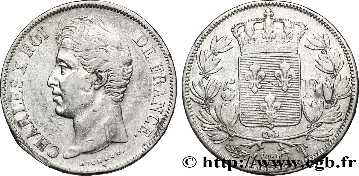 5 francs Charles X, 2e type 1827 Nantes F.311/12 TTB45 
