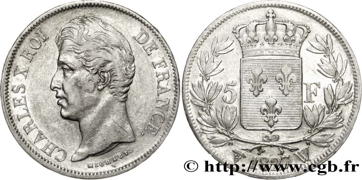 5 francs Charles X, 2e type 1827 Lille F.311/13 XF48 