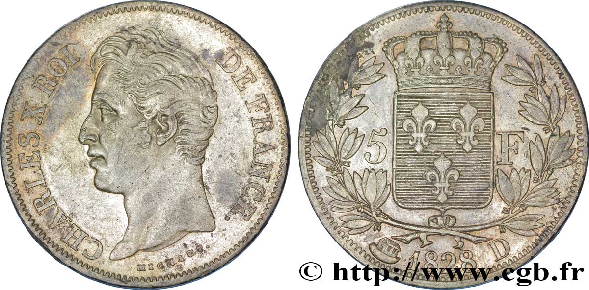 5 francs Charles X, 2e type 1828 Lyon F.311/17 XF47 