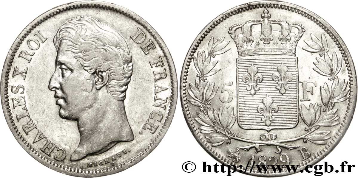 5 francs Charles X, 2e type 1829 Rouen F.311/28 TTB48 