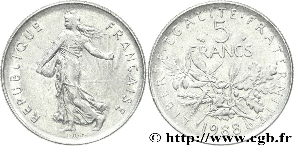 5 francs Semeuse, nickel 1988 Pessac F.341/20 AU50 