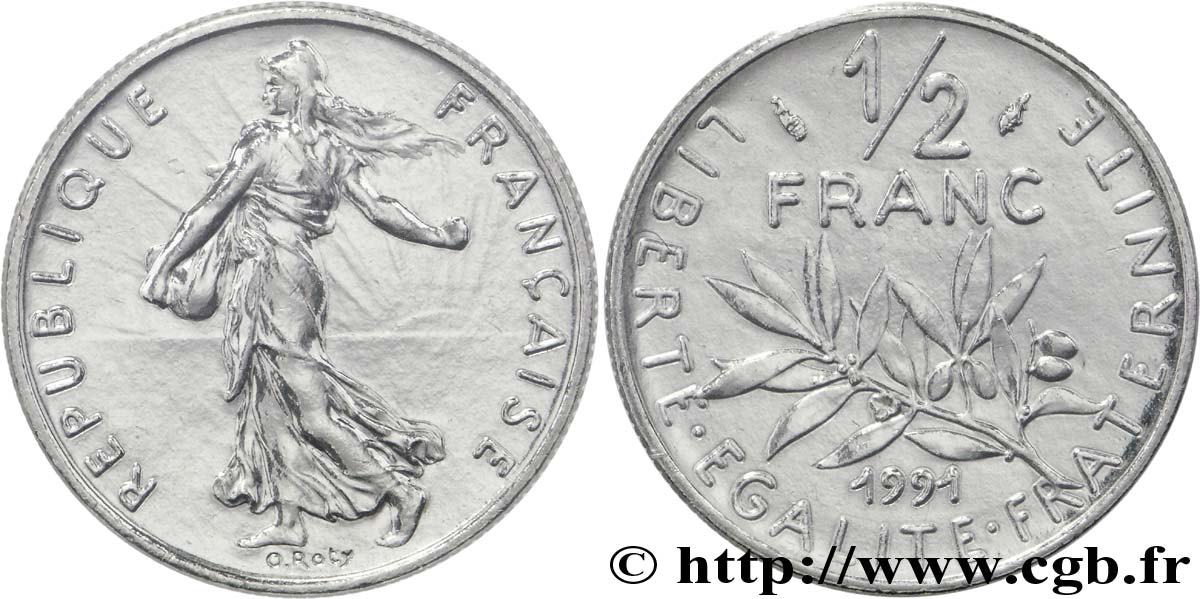1/2 franc Semeuse, Brillant Universel, frappe médaille 1991 Pessac F.198/31 MS 