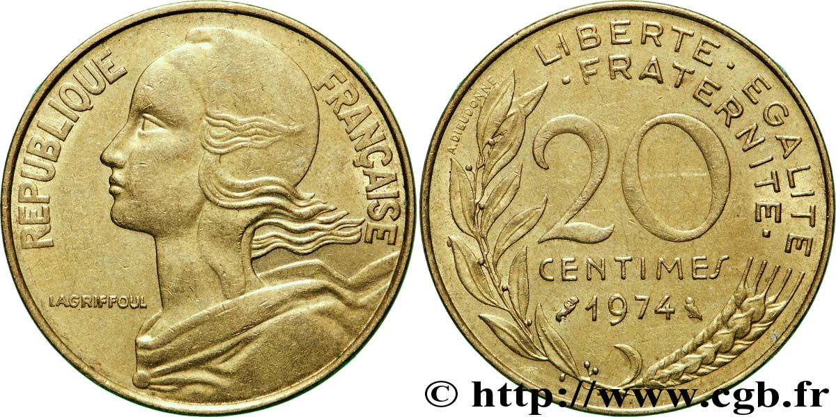 20 centimes Marianne 1974 Pessac F.156/14 AU53 