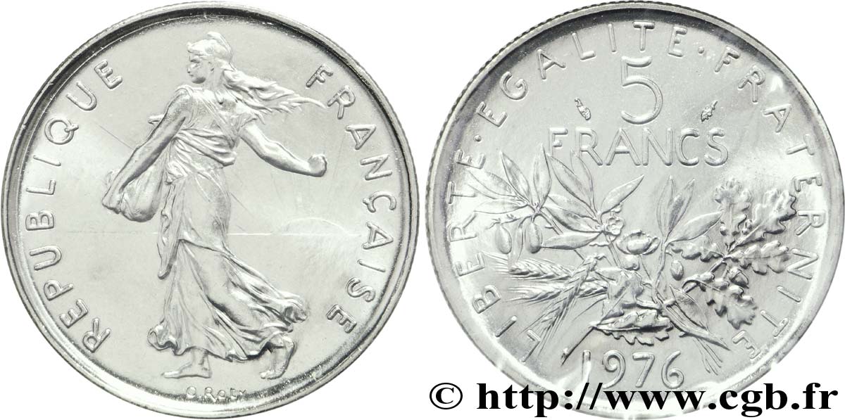 5 francs Semeuse, nickel 1976 Pessac F.341/8 MS68 