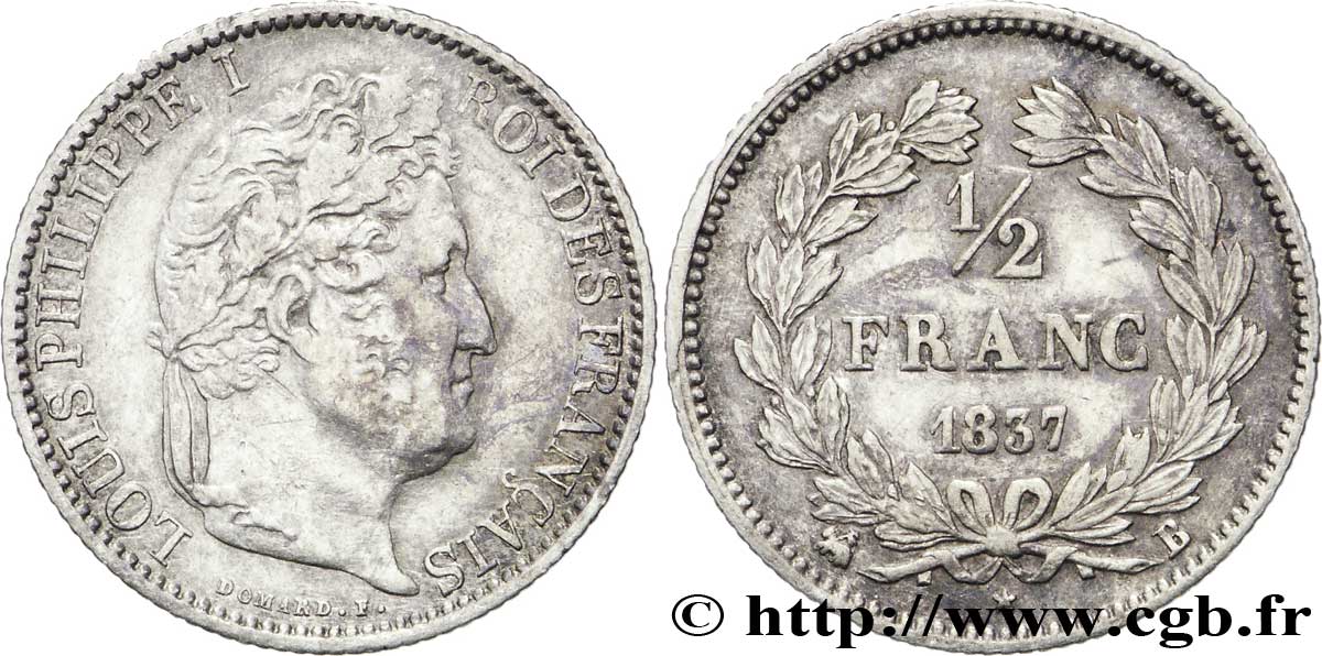 1/2 franc Louis-Philippe 1837 Rouen F.182/68 TTB48 