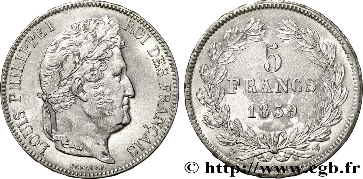 5 francs IIe type Domard 1839 Lille F.324/82 TTB54 