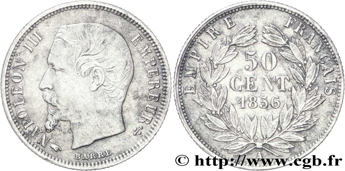 50 centimes Napoléon III, tête nue 1856 Paris F.187/4 TB35 