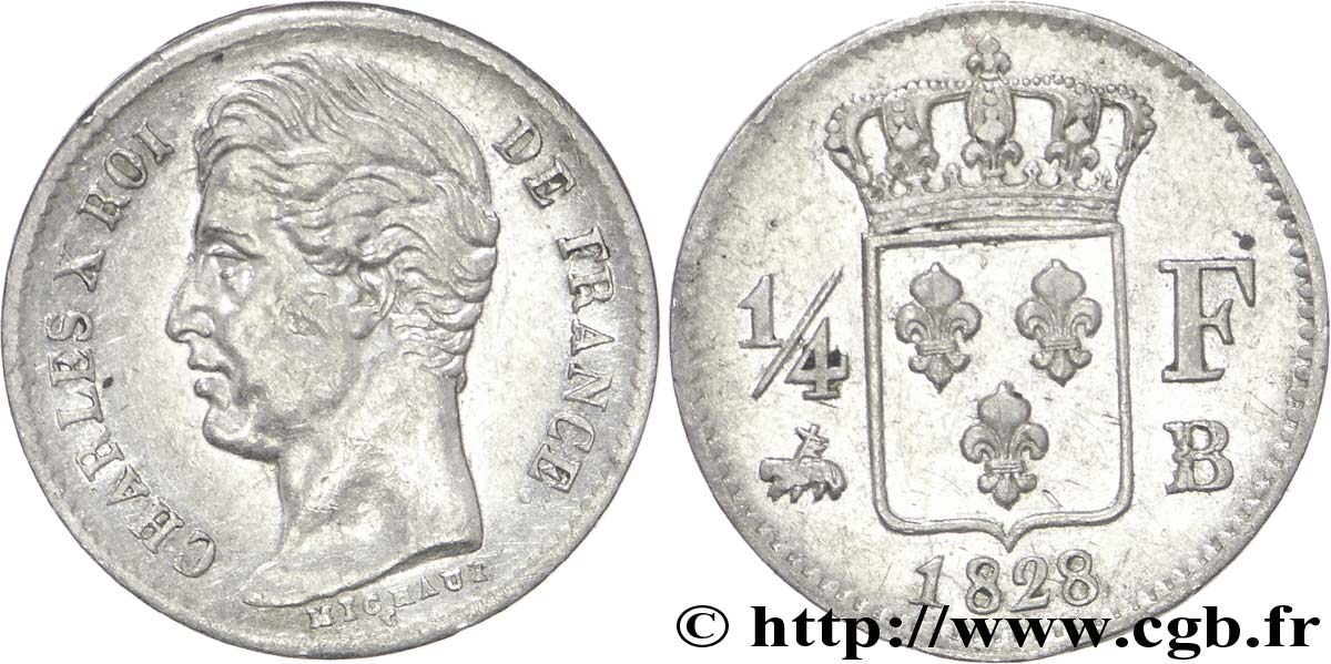 1/4 franc Charles X 1828 Rouen F.164/19 MBC50 