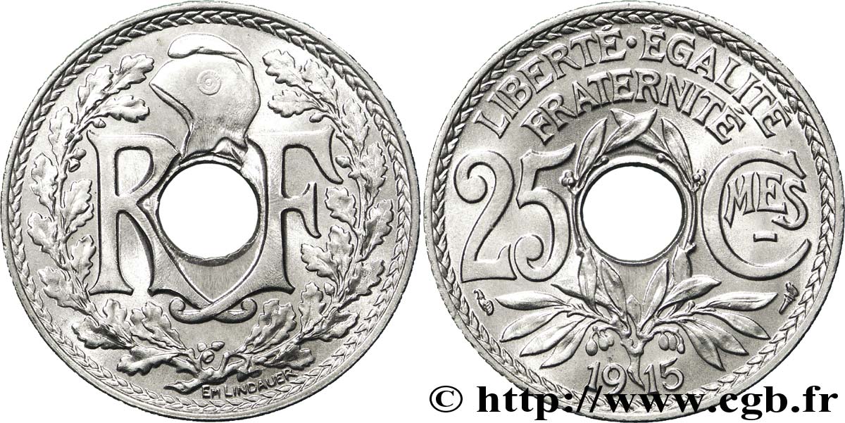 25 centimes Lindauer, Cmes souligné 1915  F.170/3 MS64 
