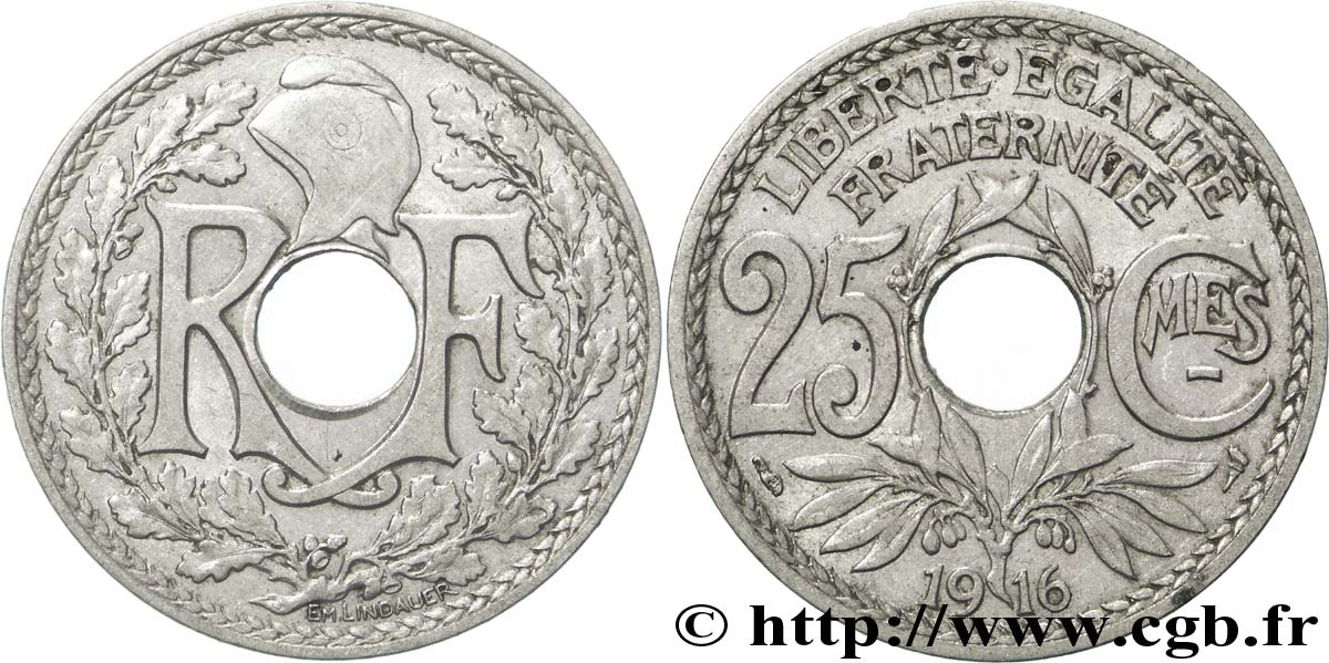 25 centimes Lindauer, Cmes souligné 1916 Paris F.170/4 TTB50 