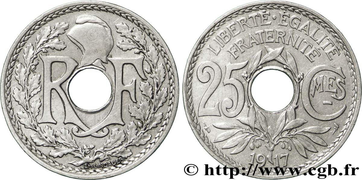25 centimes Lindauer, Cmes souligné 1917 Paris F.170/5 TTB48 