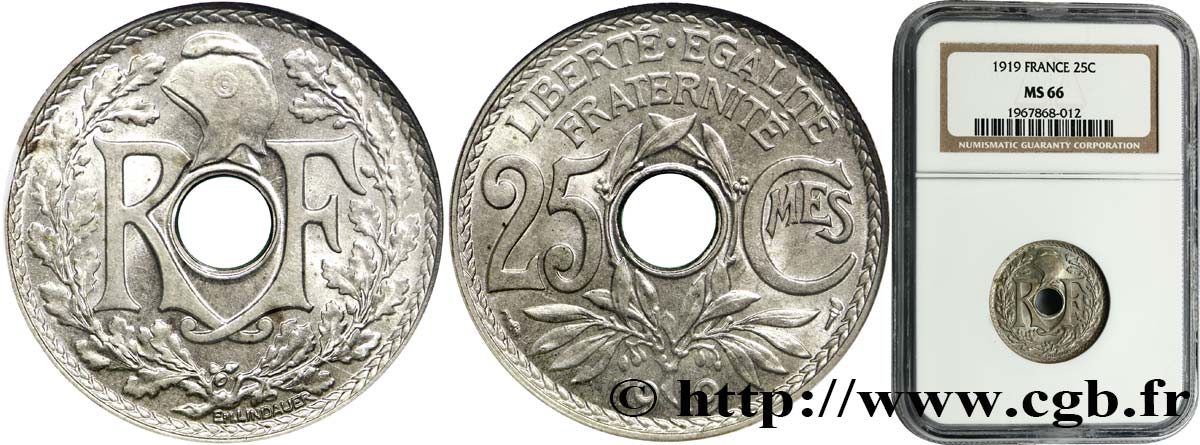 25 centimes Lindauer 1919  F.171/3 MS66 NGC
