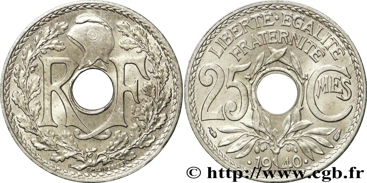 25 centimes Lindauer, maillechort 1940  F.172/4 MS65 