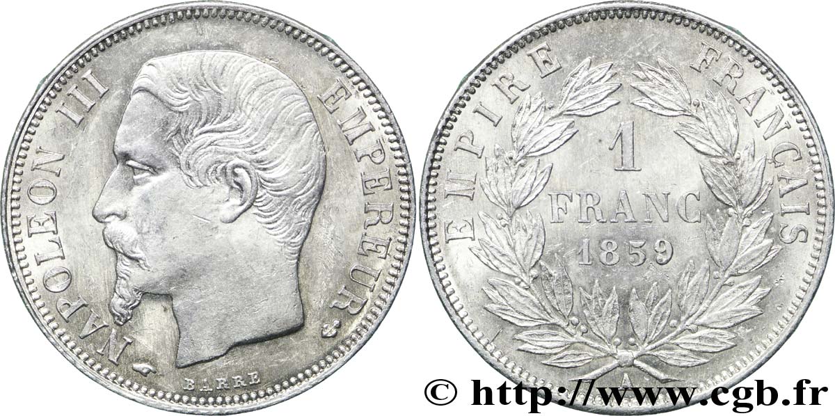 1 franc Napoléon III, tête nue  1859 Paris F.214/12 SUP59 