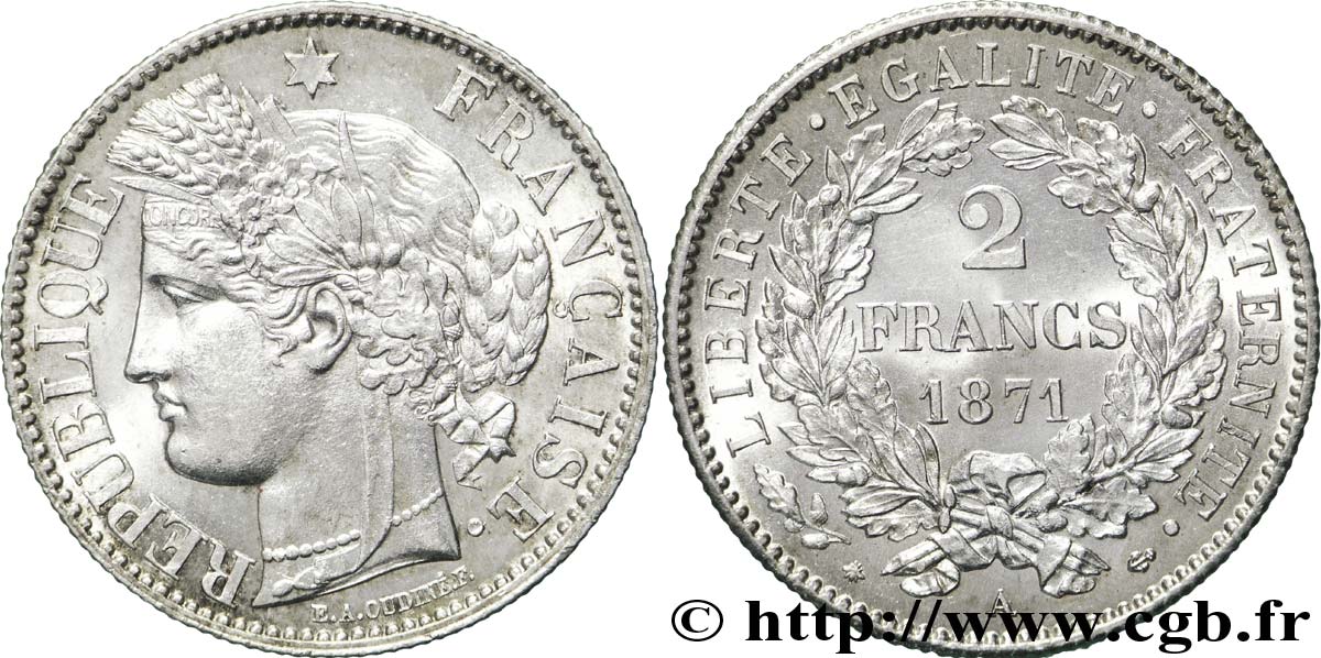2 francs Cérès, avec légende 1871  Paris F.265/5 SUP62 