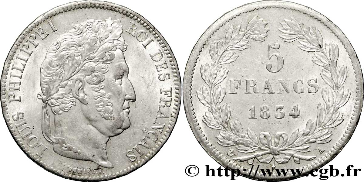 5 francs IIe type Domard 1834 Paris F.324/29 AU58 