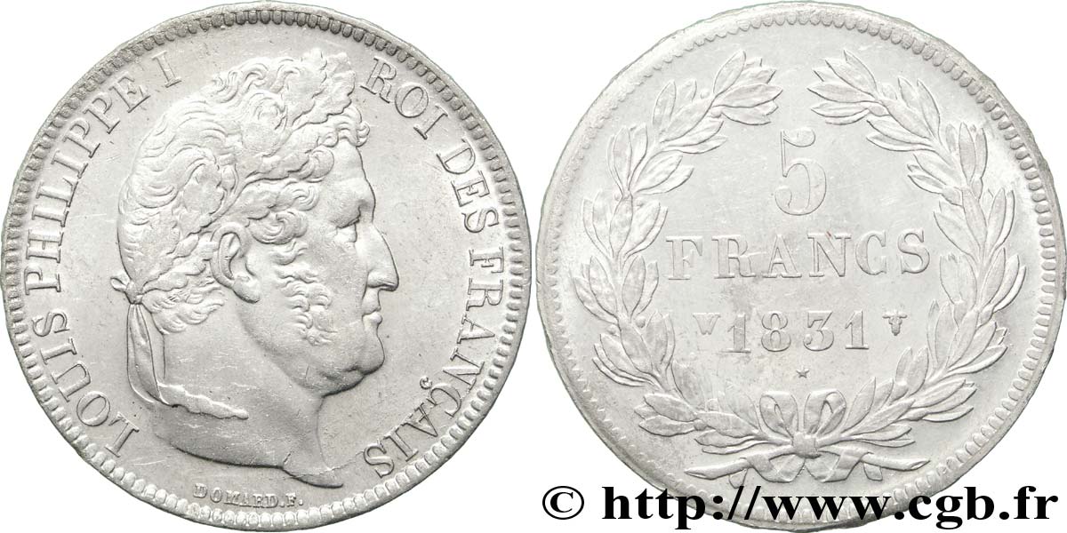 5 francs Ier type Domard, tranche en relief 1831 Lille F.320/13 SUP55 