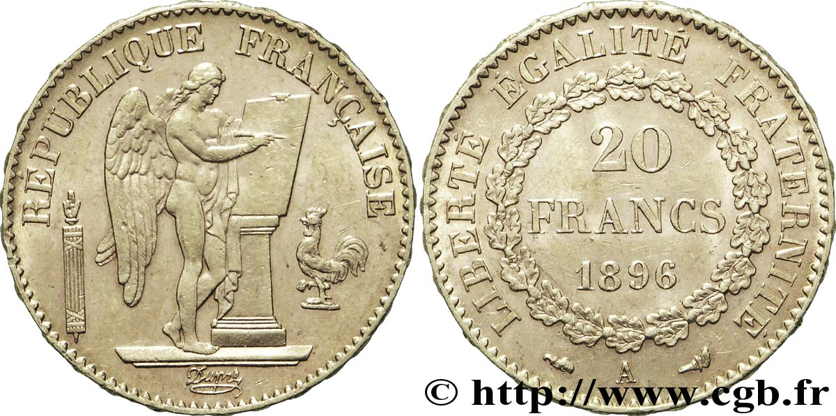 20 francs or Génie, Troisième République 1896 Paris F.533/21 VZ60 