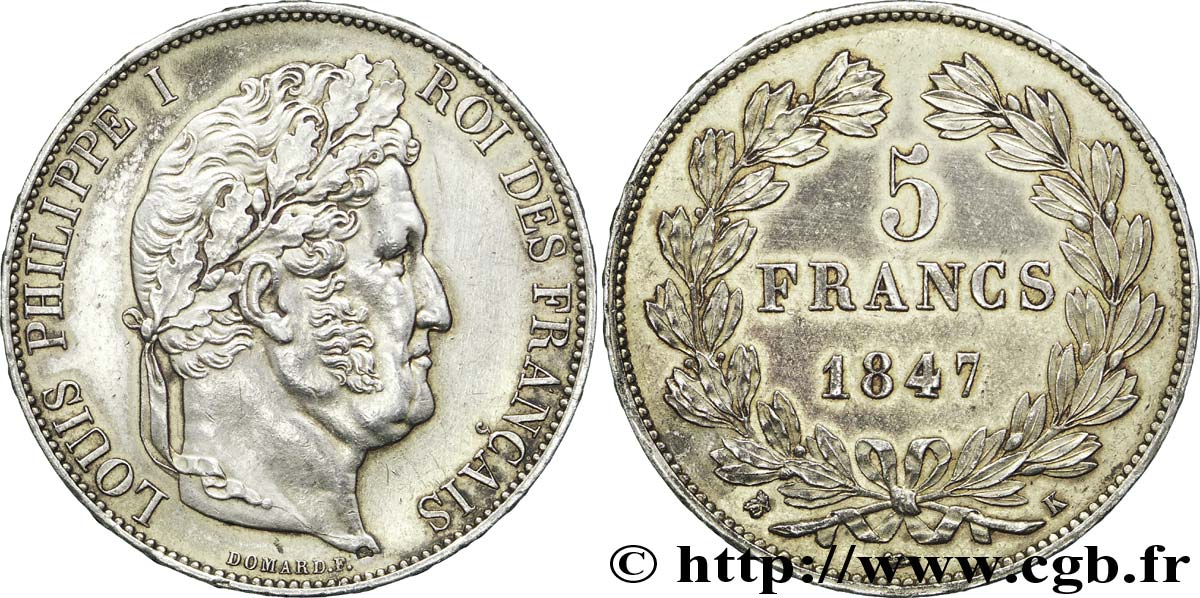 5 francs, IIIe type Domard 1847 Bordeaux F.325/16 AU55 