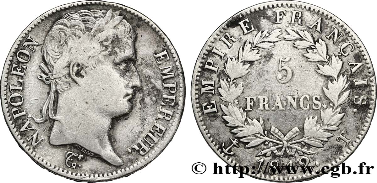 5 francs Napoléon Empereur, Empire français 1812 Nantes F.307/53 TB30 
