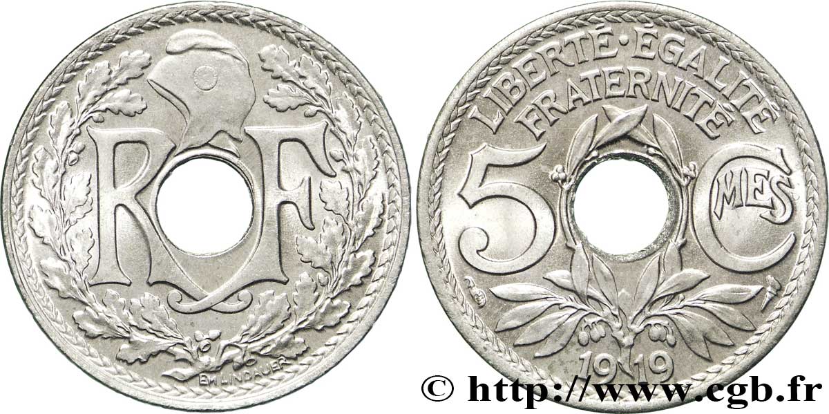 5 centimes Lindauer, grand module 1919  F.121/3 SPL64 