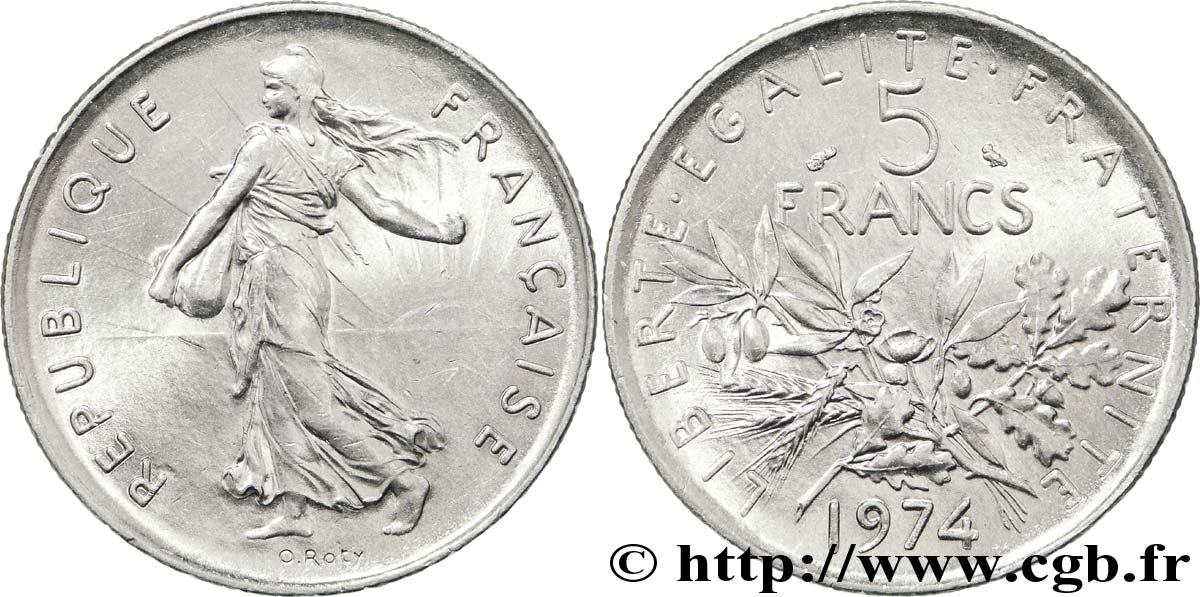 5 francs Semeuse, nickel 1974 Pessac F.341/6 VZ60 