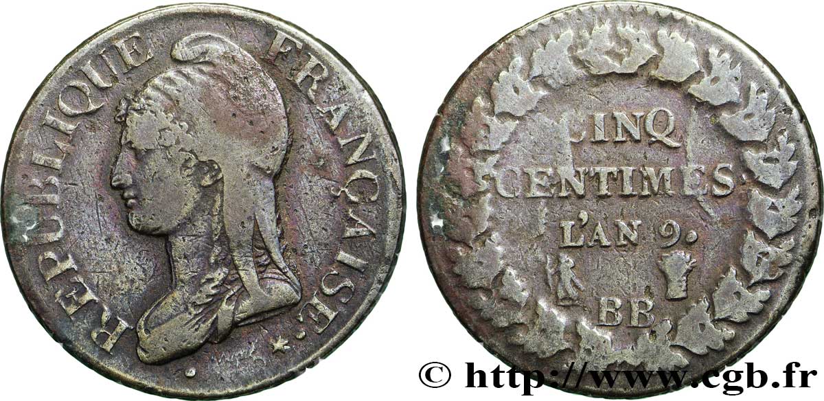 Cinq centimes Dupré, grand module 1801 Strasbourg F.115/154 TB35 