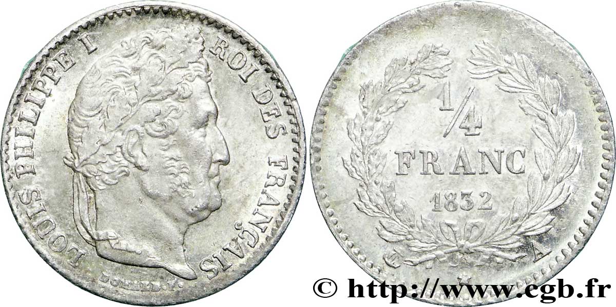 1/4 franc Louis-Philippe 1832 Paris F.166/14 MS62 