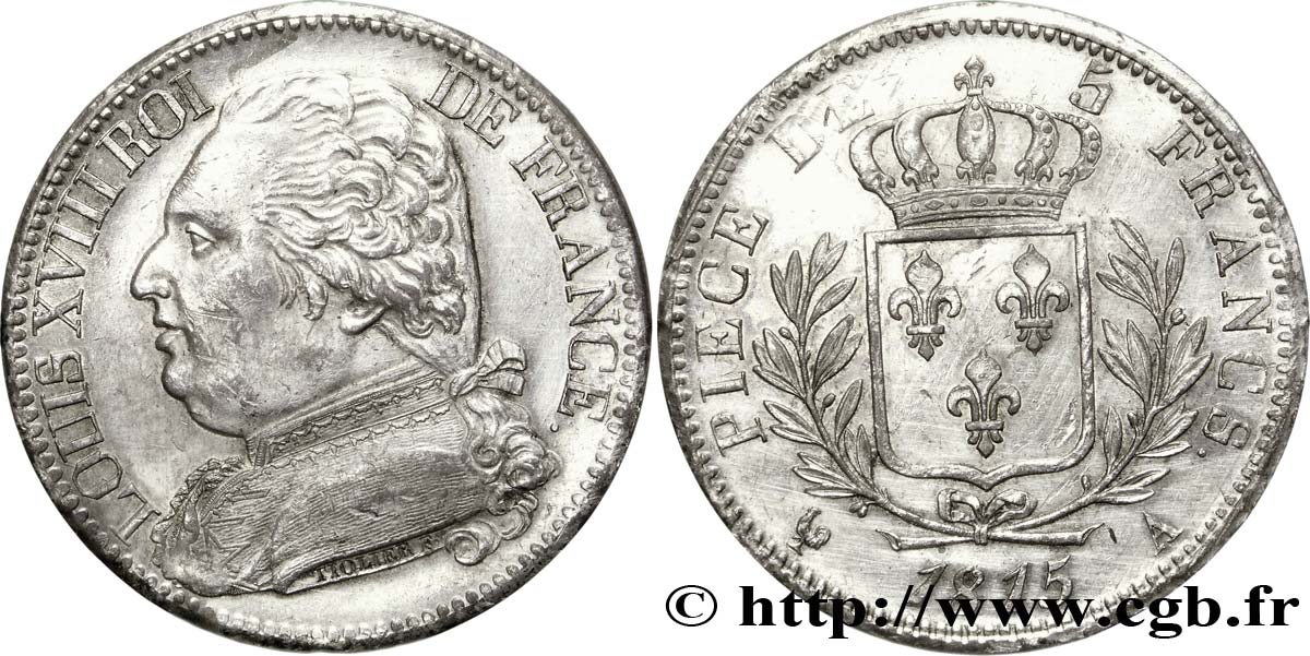 5 francs Louis XVIII, buste habillé 1815 Paris F.308/14 SUP 