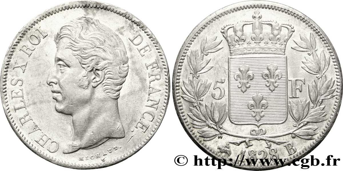 5 francs Charles X, 2e type 1828 Rouen F.311/15 SUP55 