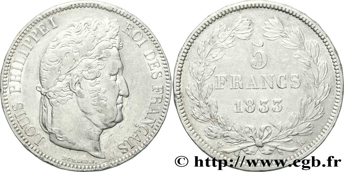 5 francs IIe type Domard 1833 La Rochelle F.324/18 TTB48 