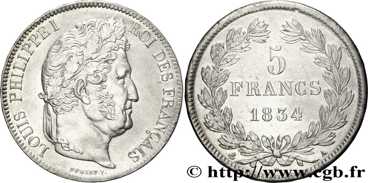 5 francs IIe type Domard 1834 Paris F.324/29 SUP58 