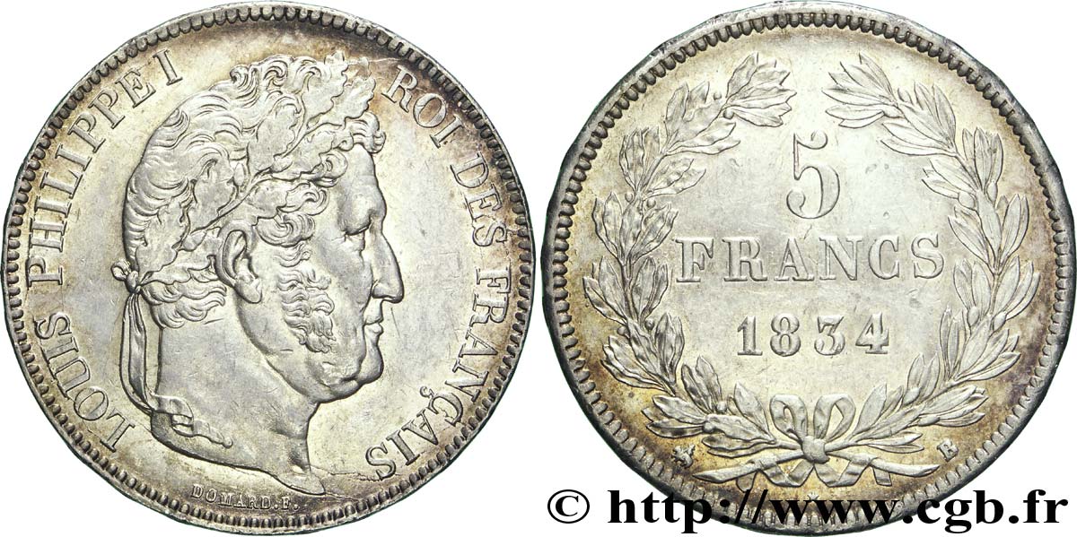 5 francs IIe type Domard 1834 Rouen F.324/30 SUP58 