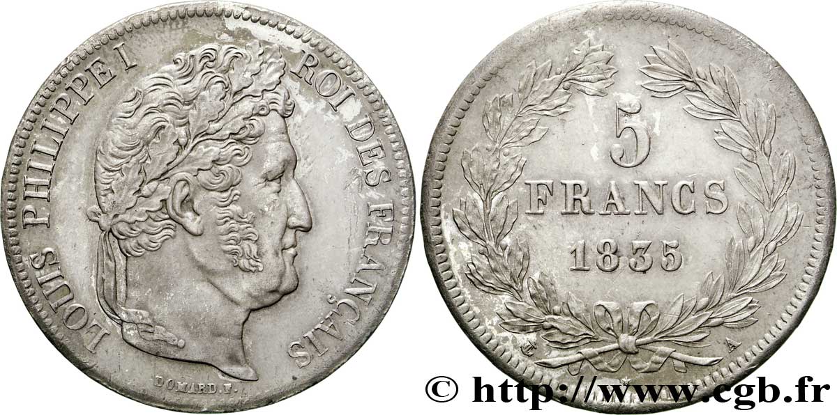 5 francs IIe type Domard 1835 Paris F.324/42 AU58 