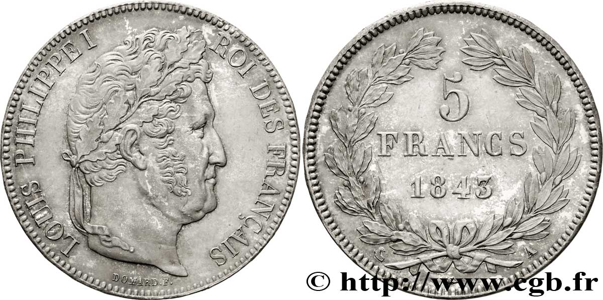 5 francs IIe type Domard 1843 Paris F.324/100 VZ58 
