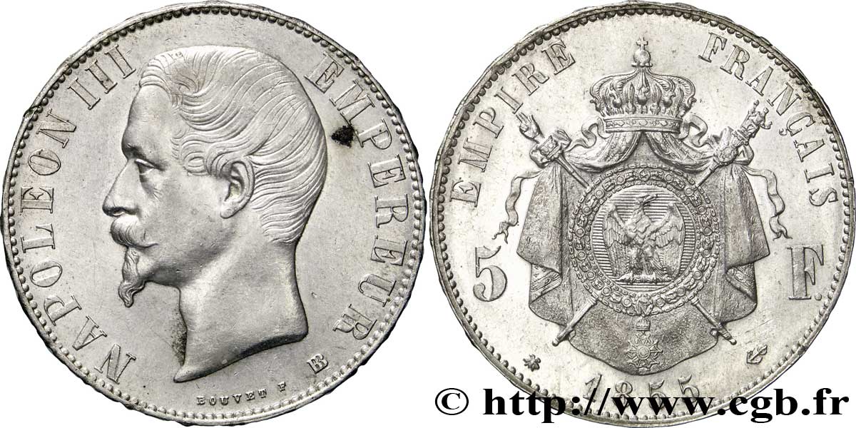 5 francs Napoléon III, tête nue 1855 Strasbourg F.330/4 SPL55 