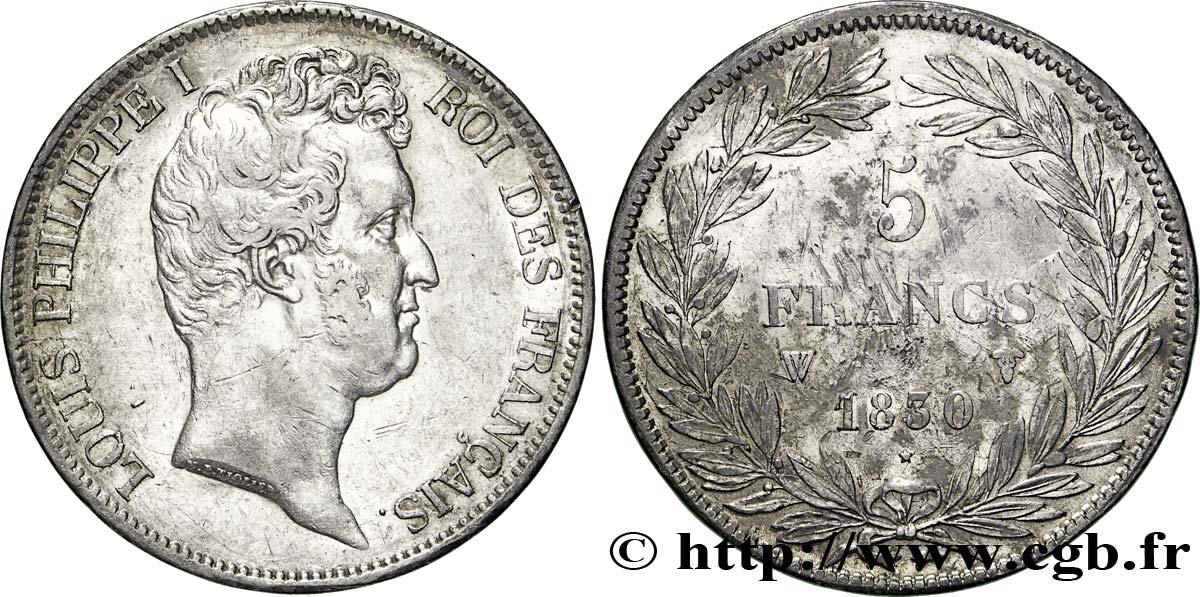 5 francs type Tiolier avec le I, tranche en creux 1830 Lille F.315/13 XF45 