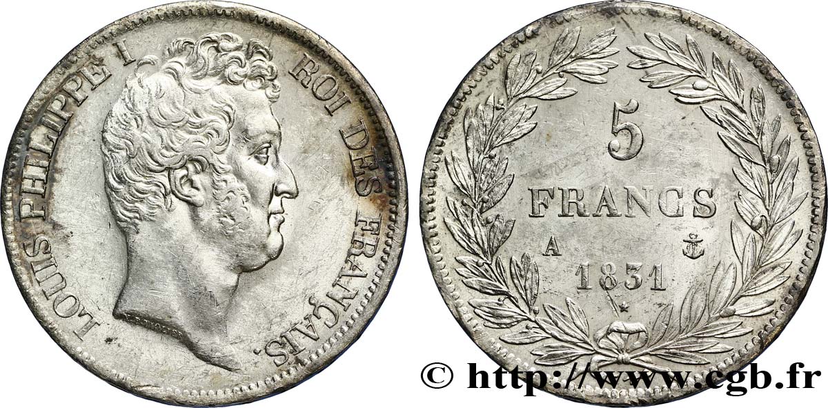 5 francs type Tiolier avec le I, tranche en creux 1831 Paris F.315/14 VZ58 