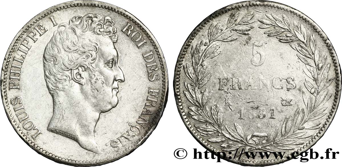 5 francs type Tiolier avec le I, tranche en creux 1831 Bordeaux F.315/20 TTB48 