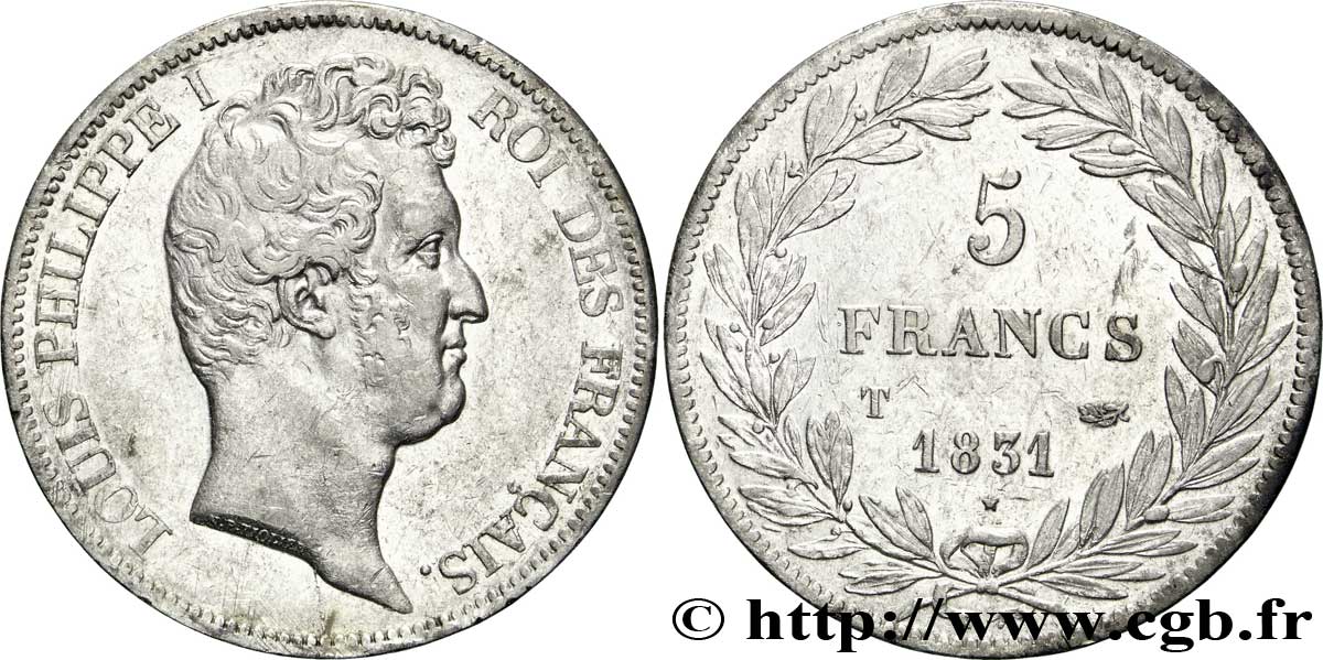 5 francs type Tiolier avec le I, tranche en creux 1831 Nantes F.315/26 TTB48 