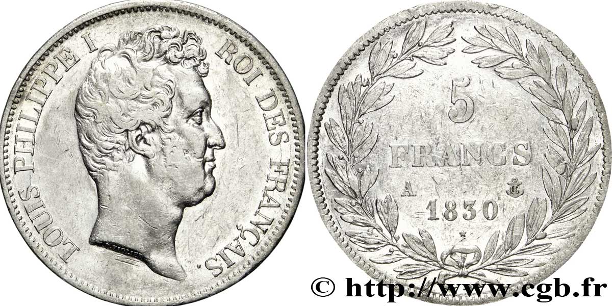 5 francs type Tiolier avec le I, tranche en relief 1830 Paris F.316/1 MBC42 