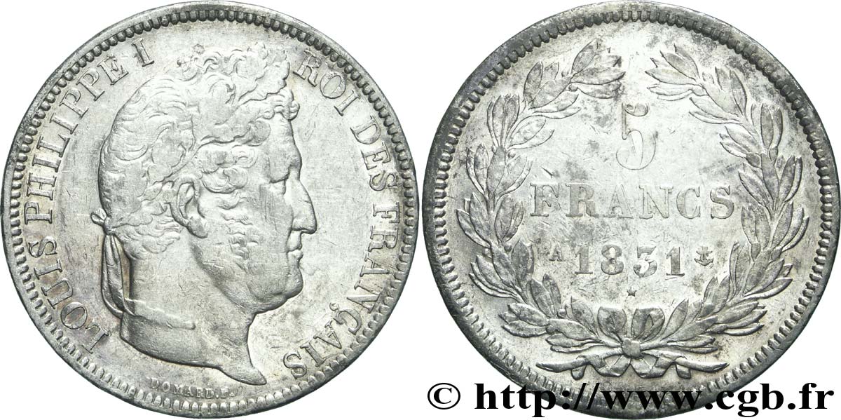 5 francs Ier type Domard, tranche en relief 1831 Paris F.320/1 BB45 