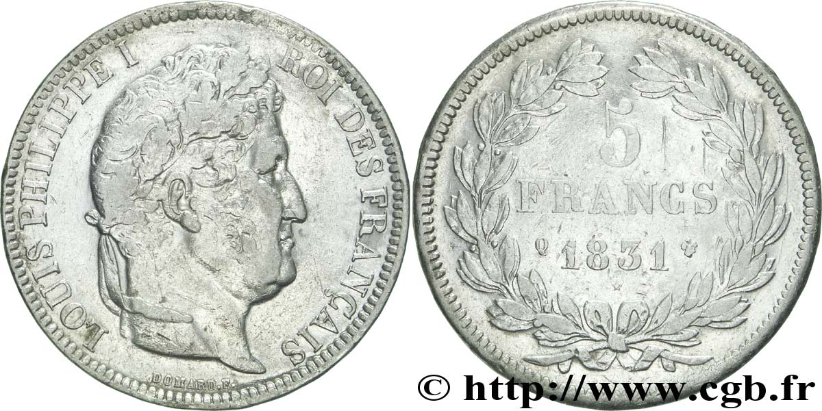 5 francs Ier type Domard, tranche en relief 1831 Perpignan F.320/11 SS40 