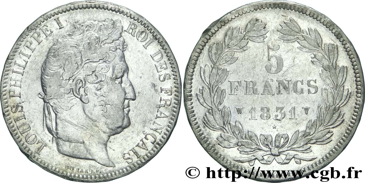 5 francs Ier type Domard, tranche en relief 1831 Lille F.320/13 XF40 