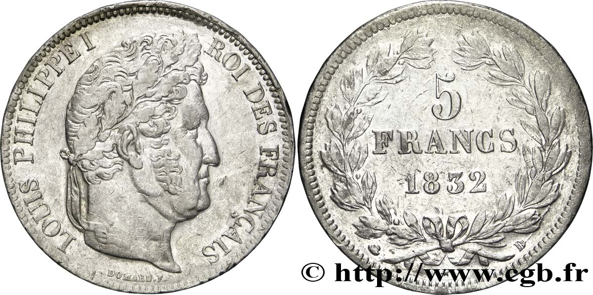 5 francs IIe type Domard 1832 Lyon F.324/4 SS40 