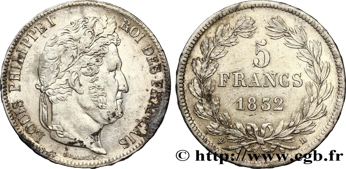 5 francs IIe type Domard 1832 La Rochelle F.324/5 AU50 