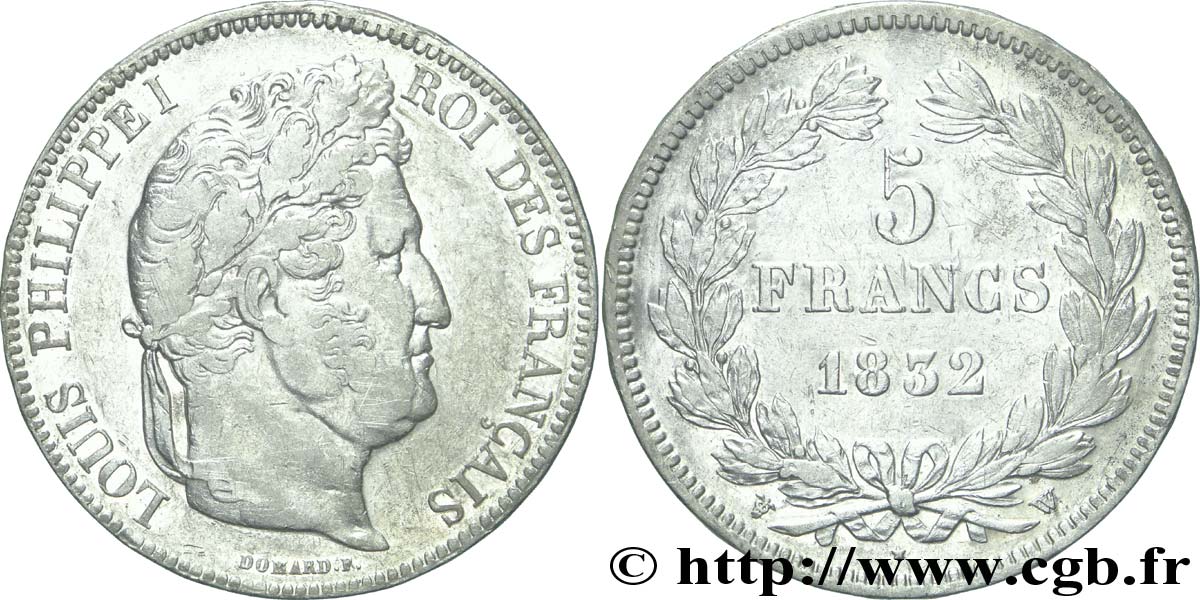 5 francs IIe type Domard 1832 Lille F.324/13 TTB42 